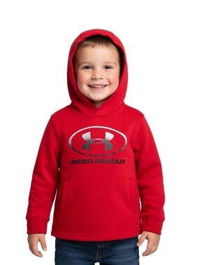 Under Armour Bright Red Kids' Pullover Hoodie with Black Logo